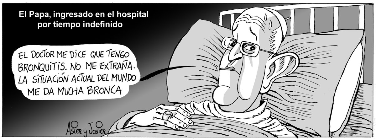asiersanznieto's tweet photo. La tira de hoy en Deia, Noticias de Gipuzkoa y Noticias de Álava #PapaFrancisco #bronquitis @NoticiasdeAlava @deia_eus https://t.co/aoYtmTVLVo