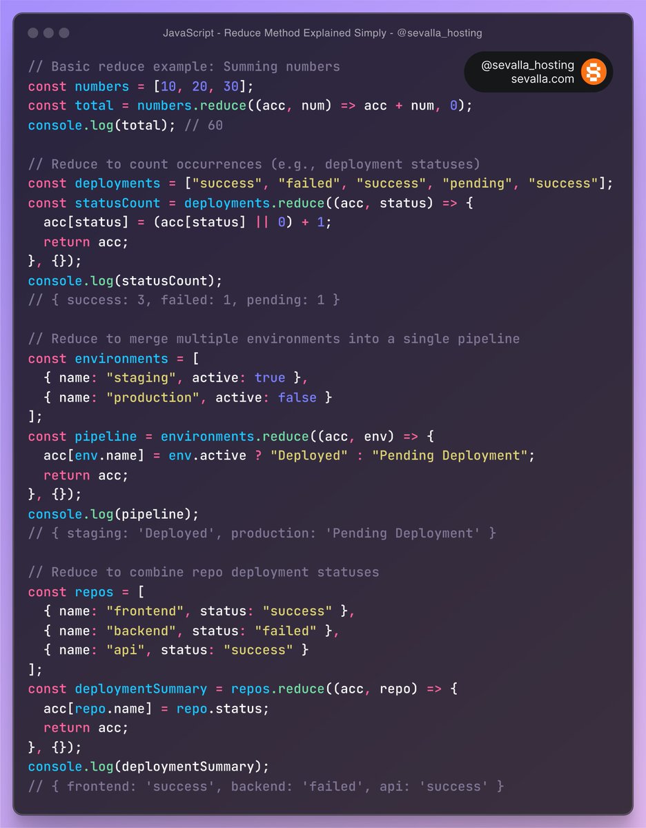 sevalla_hosting's tweet image. JavaScript - Reduce Method Explained Simply