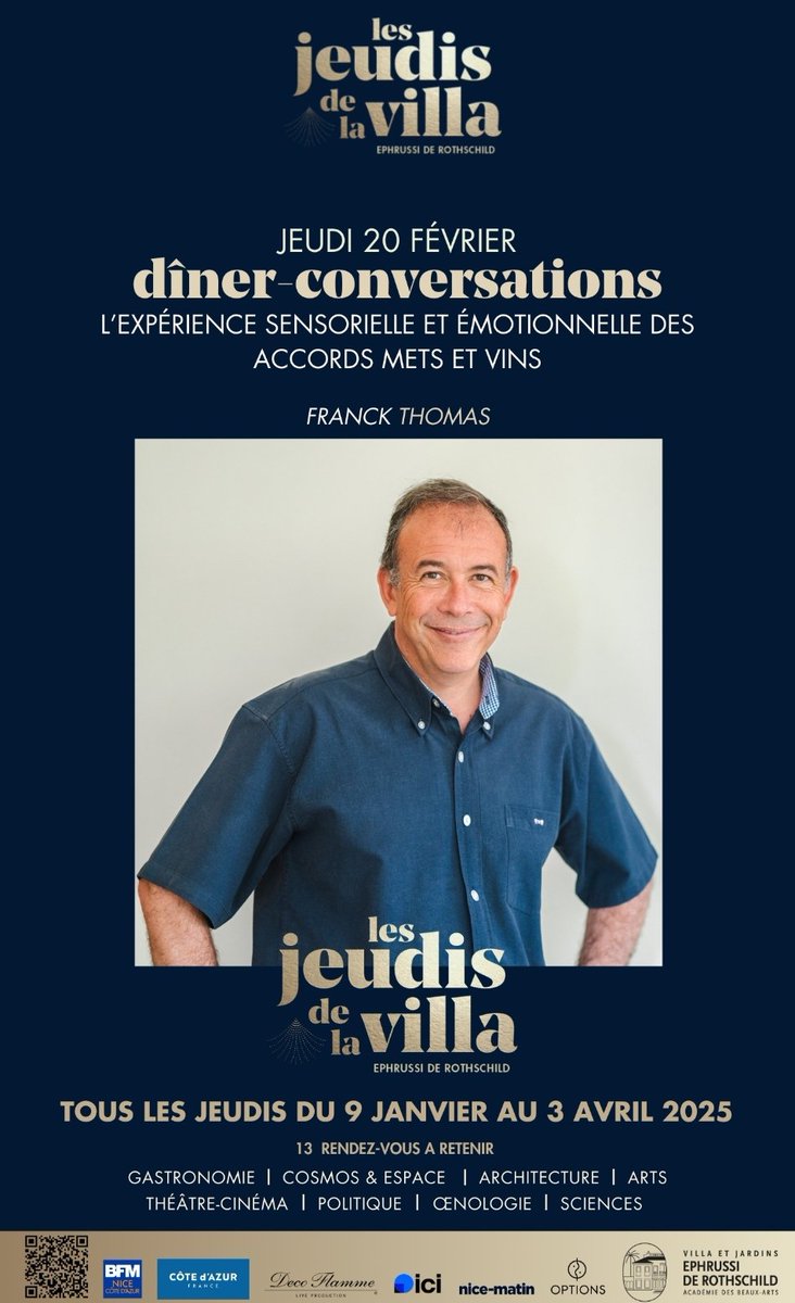 Ce jeudi 20 février retrouvez #FranckThomas à la #VillaEphrussi dans le cadre des #JeudisdelaVilla pour une soirée autour des plaisirs de la table et de l'oenologie. Chaque jeudi jusqu'au 3 avril une personnalité différente vient parler de sa passion. On vous y attend !