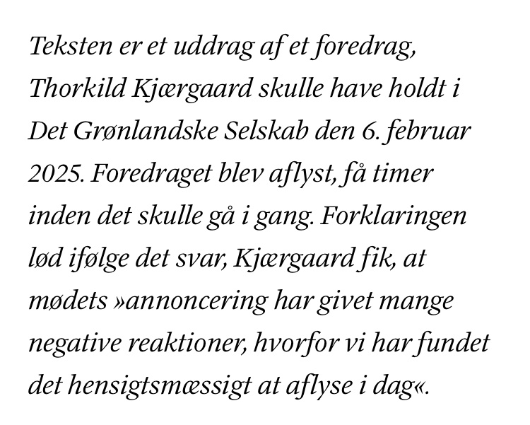 Underligt, at Det Grønlandske Selskab med få timers varsel aflyste det her foredrag af Thorkild Kjærgaard om Grønland og Monroedoktrinen pga. “negative reaktioner” #dkpol 

weekendavisen.dk/samfund/pil-al…