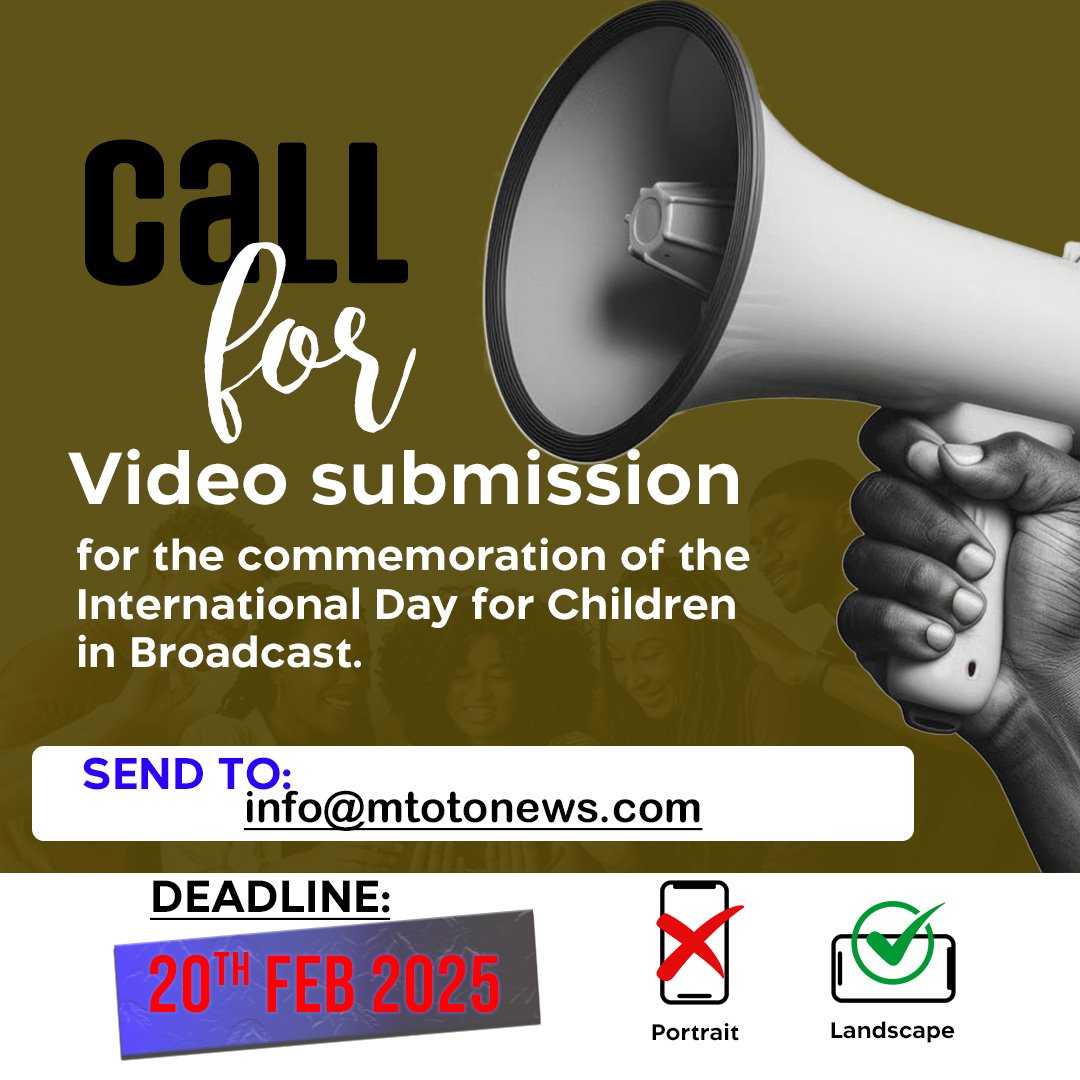 MtotoNews's tweet photo. On Mar 2 #ChildrenInBroadcastDay,kindly share a 1–2 min landscape video with your name, age, county & answer the following: What does this day mean? Define misinformation & fact-checking. Deadline: Feb20, 2025. Email: info@mtotonews.com
#MakingChildrenVisible https://t.co/ViBjugxZYS