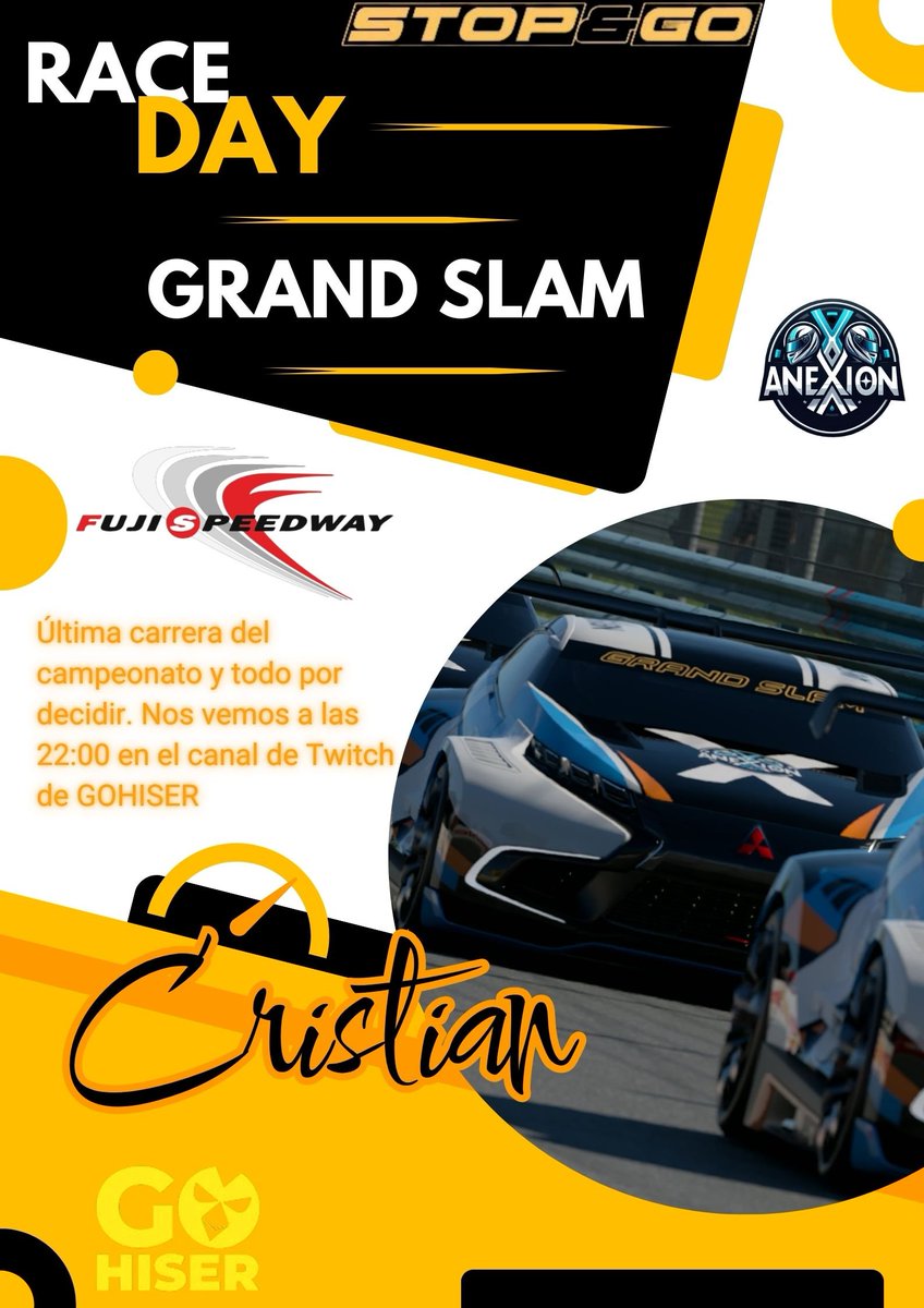 ❌RACE DAY❌

Grand Slam de <a href="/StopGoSimu/">Stop&Go Simulación</a>

Final de finales! Llegamos a la última carrera con opciones a todo! Para cerrar el telón hoy en pista tendremos a <a href="/Cristia89288429/">PAD_Cristian</a> que irá a por todas en Fuji! No os lo perdáis! Go go go! 

A las 22:00 en el canal de <a href="/GoHiSer/">G🐣HISER</a>.