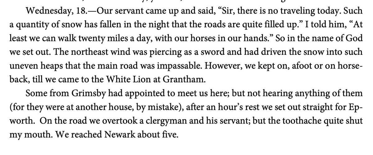 20 miles a day on foot in the name of God
February 18, 1747