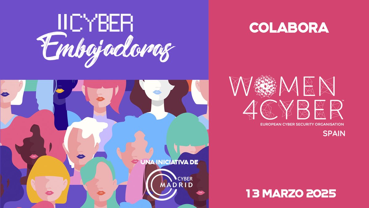 Cluster CyberMadrid (@cyber_madrid) on Twitter photo 📢 𝗖𝗬𝗕𝗘𝗥𝗘𝗠𝗕𝗔𝗝𝗔𝗗𝗢𝗥𝗔𝗦 𝟮𝟬𝟮𝟱 nuevamente cuenta con la colaboración de <a href="/Women4Cyber_SP/">Women4Cyber_Spain</a>
El objetivo del evento es visibilizar el 𝗧𝗔𝗟𝗘𝗡𝗧𝗢 𝗙𝗘𝗠𝗘𝗡𝗜𝗡𝗢 𝗘𝗡 𝗖𝗬𝗕𝗘𝗥 𝗔𝗴𝗲𝗻𝗱𝗮 𝗲 𝗶𝗻𝘀𝗰𝗿𝗶𝗽𝗰𝗶𝗼𝗻𝗲𝘀: lnkd.in/dJXWwa7F
13/03/25 presencial 📢 𝗖𝗬𝗕𝗘𝗥𝗘𝗠𝗕𝗔𝗝𝗔𝗗𝗢𝗥𝗔𝗦 𝟮𝟬𝟮𝟱 nuevamente cuenta con la colaboración de <a href="/Women4Cyber_SP/">Women4Cyber_Spain</a>
El objetivo del evento es visibilizar el 𝗧𝗔𝗟𝗘𝗡𝗧𝗢 𝗙𝗘𝗠𝗘𝗡𝗜𝗡𝗢 𝗘𝗡 𝗖𝗬𝗕𝗘𝗥 𝗔𝗴𝗲𝗻𝗱𝗮 𝗲 𝗶𝗻𝘀𝗰𝗿𝗶𝗽𝗰𝗶𝗼𝗻𝗲𝘀: lnkd.in/dJXWwa7F
13/03/25 presencial