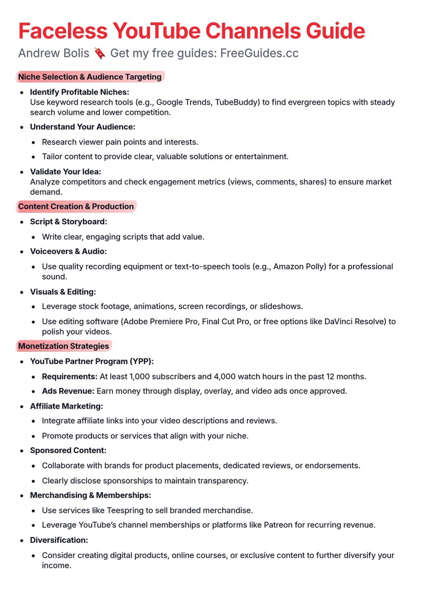 AndrewBolis's tweet image. It's sad that people still can't make $7000 per month with faceless YouTube channels.

Usually, I'd charge $97 for this guide, but today I'm giving it away for free.

Like and comment "YouTube" and I will send you the in-depth guide for FREE.

Must follow me to get DM. Free for…