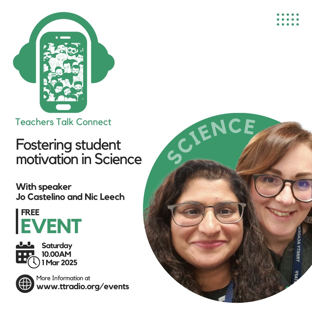 ** Announcing ** <a href="/Dr_Castelino/">Jo Castelino</a> and Nic Leech will be presenting in the Science Strand at Teachers Talk Connect! Grab your ticket now - only 10 days to go! ttradio.org/teachers-talk-…