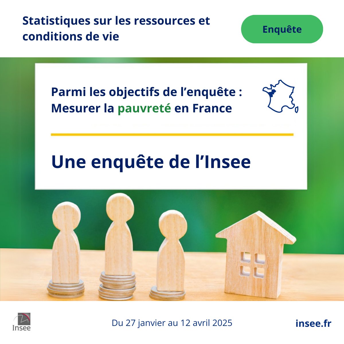 #Enquête 🔎 | L'enquête #Statistiques sur les #Ressources et #ConditionsDeVie (SRCV) se poursuit. Elle permet notamment de mieux comprendre les phénomènes de #Pauvreté ou d’#Exclusion #Sociale.
Infos 👉 insee.fr/fr/information…