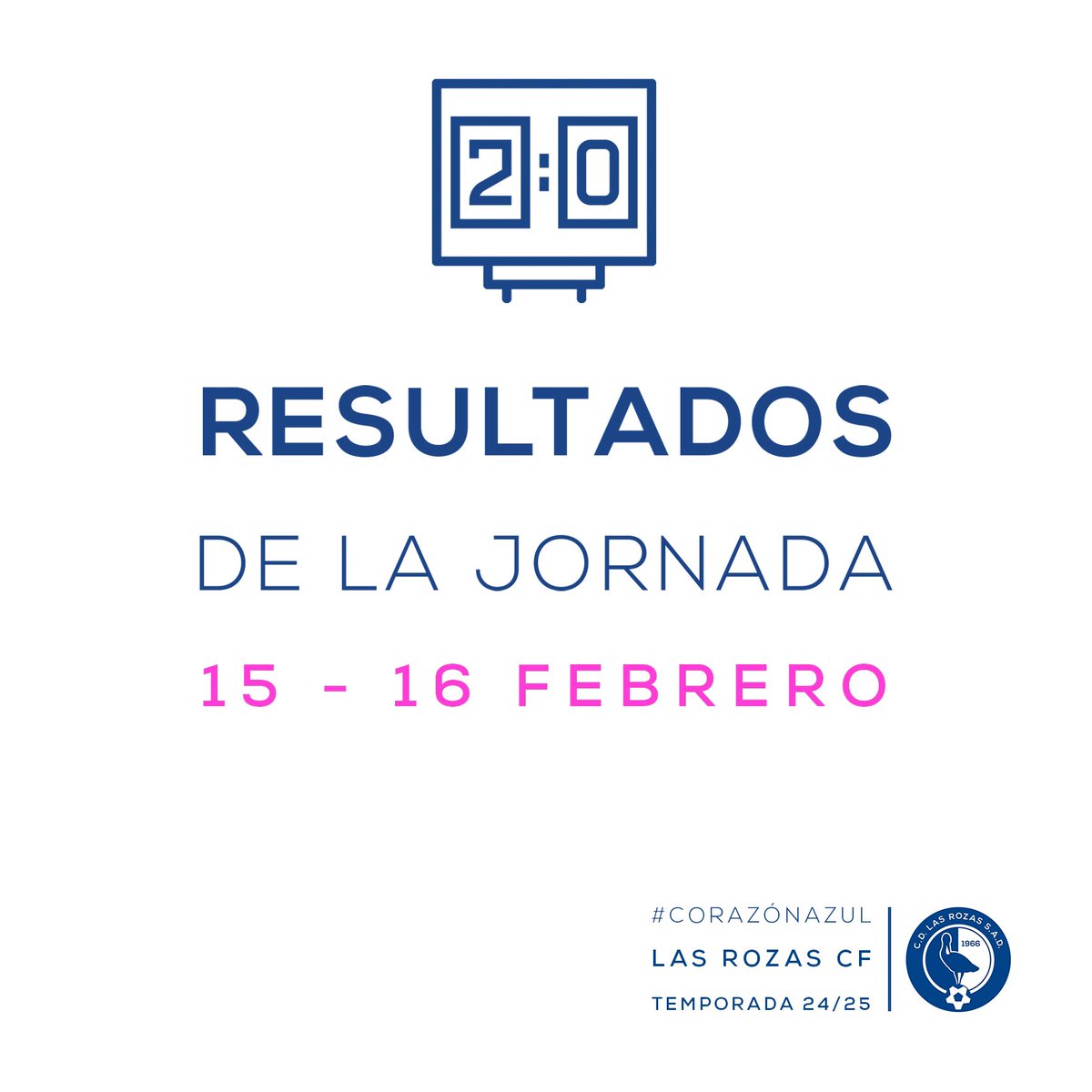 LasRozas_CF's tweet photo. RESULTADOS| 😍 ¡¡¡Ya están en nuestra web los resultados que tuvieron todos nuestros EQUIPOS de la cantera este #findesemana!!!
🥰 Además del 7 y 11 ideales.
🔗 https://t.co/57H3EQEDnh
#CorazonAzul | 💙
#GanasDeVolver
#MetodoLRZ https://t.co/ERa5O4FdVd