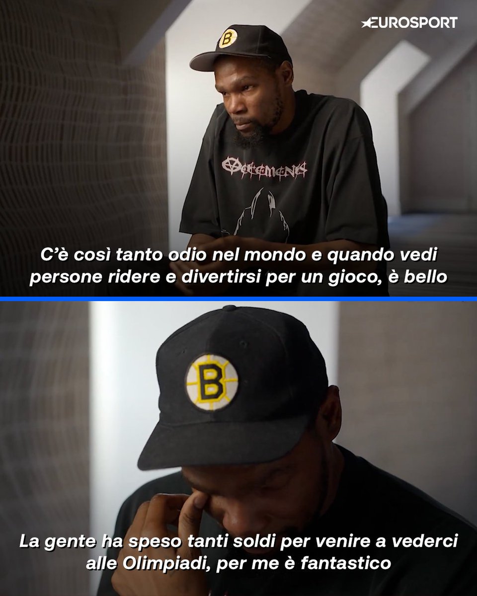 Eurosport_IT's tweet photo. Chi pensa che i giocatori NBA siano sempre abituati ai grandi palcoscenici, non ha sentito le parole di Kevin Durant sulle Olimpiadi di Parigi ❤️‍🩹🏀

#Basket #NBA #Olympics #HomeOfTheOlympics https://t.co/YbemBk4Qi1