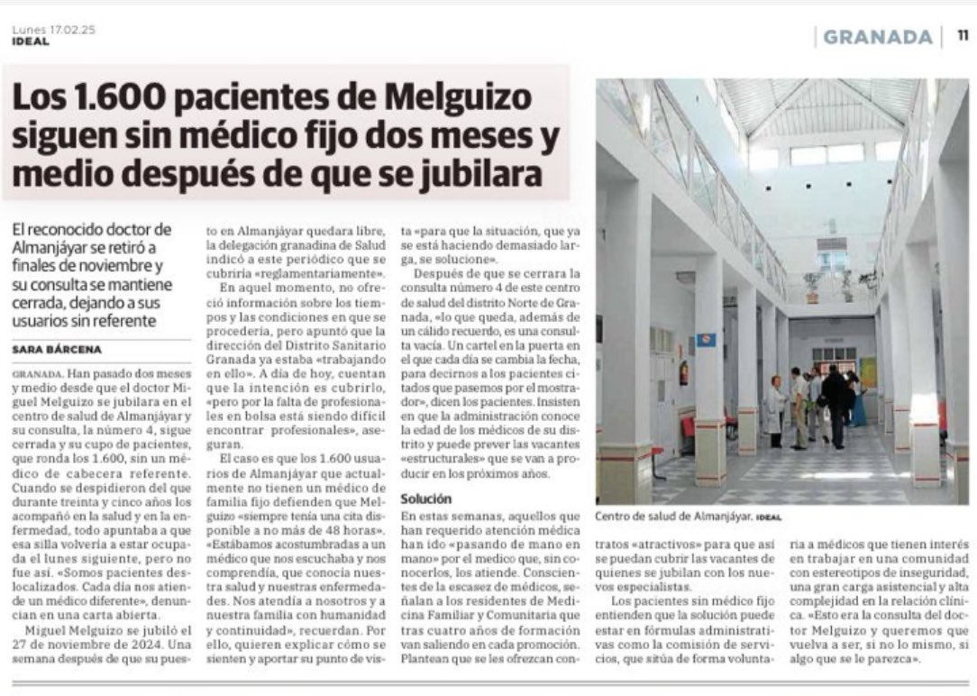 mangelesprieto's tweet photo. 📣La consulta dl Dr. Melguizo sigue CERRADA

Dice @saludand q “no hay médicos” pero, saben q 369 terminaron el #MIR en septiembre y solo les ofrecieron contratos d 1 mes?

‼️Otras CCAA les ofrecieron contratos de 2-3 años

❌Si no tenemos médicos es porque los echan de #Andalucia https://t.co/7NSpmQRQfX