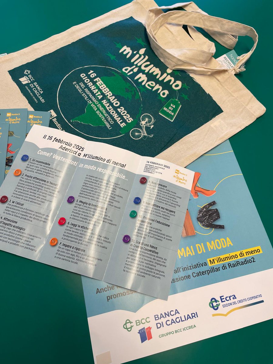 bancadicagliari's tweet photo. 🌱💡 𝗕𝗮𝗻𝗰𝗮 𝗱𝗶 𝗖𝗮𝗴𝗹𝗶𝗮𝗿𝗶 𝗽𝗲𝗿 ❞𝗠’𝗶𝗹𝗹𝘂𝗺𝗶𝗻𝗼 𝗱𝗶 𝗠𝗲𝗻𝗼❞ 𝗲 𝗹𝗮 𝗺𝗼𝗱𝗮 𝘀𝗼𝘀𝘁𝗲𝗻𝗶𝗯𝗶𝗹𝗲!
 Vieni in filiale entro il 21 febbraio per ritirare una shopping bag in cotone riciclato e scoprire come consumare meglio!
#MilluminoDiMeno #BancaCagliari https://t.co/sNvkhEtFNK