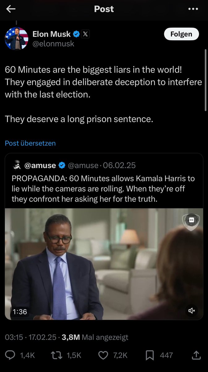 Kurzer Besuch hier für die Frage:
Wann genau kommt eigentlich der Punkt, an dem auch „free speech“-Elon-Musk-Jünger hier auf X etwas komisch finden?

Vielleicht wenn Musk „lange Gefängnisstrafen“ für Journalisten fordert? 🤔