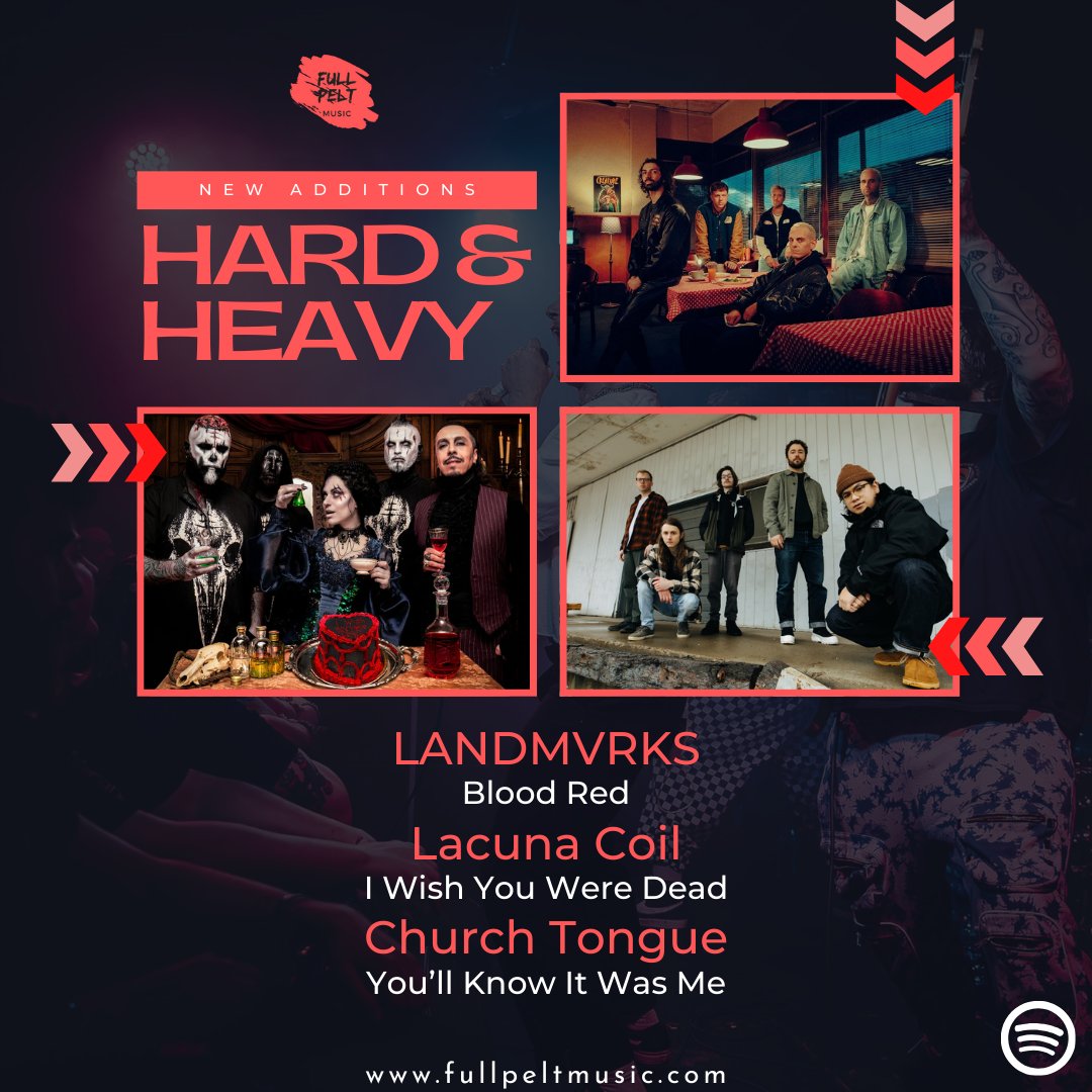 Full Pelt Music (@fullpeltmusic) on Twitter photo NEW ADDITIONS to our 'Hard & Heavy' Playlist!
<a href="/LANDMVRKS/">𝐋𝐀𝐍𝐃𝐌𝐕𝐑𝐊𝐒</a> - 'Blood Red'
<a href="/lacuna_coil/">Lacuna Coil</a> - 'I Wish You Were Dead'
<a href="/churchxtongue/">church tongue</a> - 'You'll Know It Was Me'
Links in comments 👇 NEW ADDITIONS to our 'Hard & Heavy' Playlist!
<a href="/LANDMVRKS/">𝐋𝐀𝐍𝐃𝐌𝐕𝐑𝐊𝐒</a> - 'Blood Red'
<a href="/lacuna_coil/">Lacuna Coil</a> - 'I Wish You Were Dead'
<a href="/churchxtongue/">church tongue</a> - 'You'll Know It Was Me'
Links in comments 👇