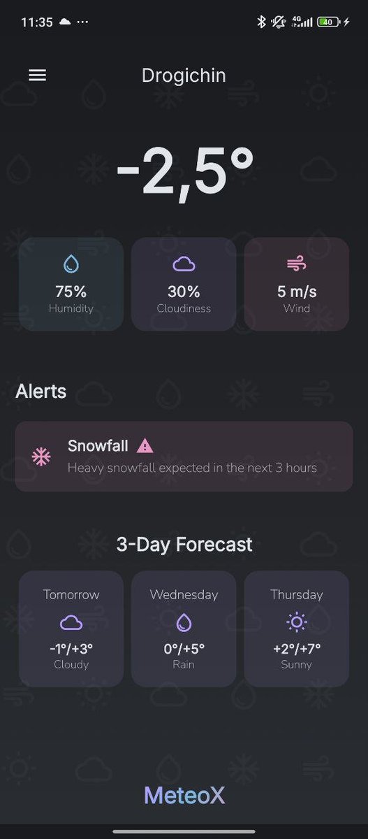 codelancepro's tweet photo. 🌟 Introducing MeteoX - our modern weather app prototype! 

Hey @windycom &amp; @OpenWeatherMap, we'd love to explore potential collaboration with you! Your APIs would be perfect for our vision.

Let's create something amazing together! ⛅️ https://t.co/lzgS1QBQSa