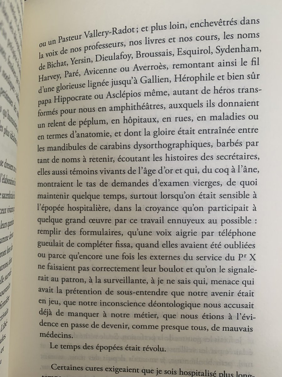 «remontant ainsi le fil d’une glorieuse lignée jusqu’à Gallien, Hérophile et bien sûr papa Hippocrate ou Asclépios même, autant de héros transformés pour nous en amphithéâtres, auxquels ils donnaient un relent de péplum, en hôpitaux, en rues »

Patrick Autréaux, Se survivre, 2013