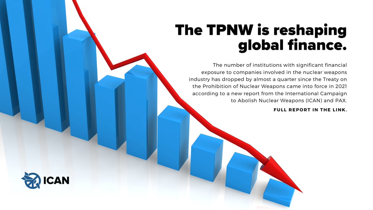 📉 A powerful shift in the financial world! The number of financial institutions supporting nuclear weapons has dropped by nearly a quarter since the #NuclearBan Treaty came into force. Learn more in the latest Don't Bank on the Bomb report: icanw.org/at_great_cost_…