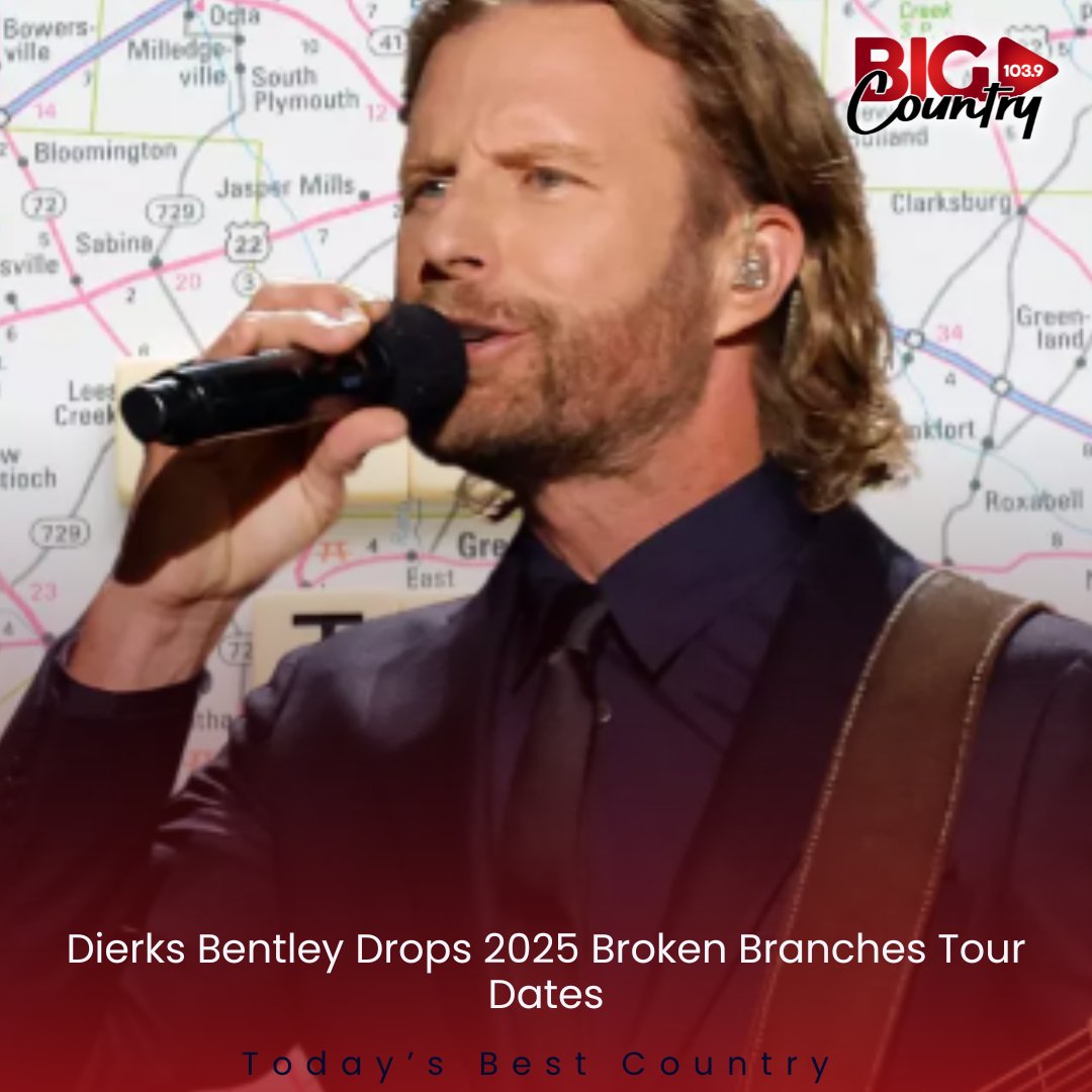 Dierks Bentley is hitting the road in 2025 with his Broken Branches Tour! Get ready for a mix of new hits and country favorites as he brings his signature sound to cities across the country. Who’s excited to see him live?