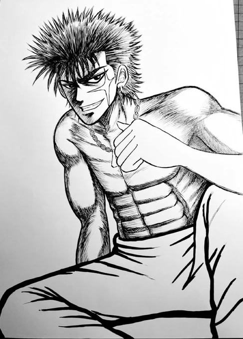 正直に白状しますと実は1か月前に描いてペン入れした喧斗が納得出来ずボツにして、下書きを描き直してるんですよ😂下手で。

①ペン入れしたはいいが納得いかずボツにしたケン坊😂
②潔く開き直って描き直した下書きのケン坊。
描き直して正解だったと思うんだけど、どうかしら⁇🤣 