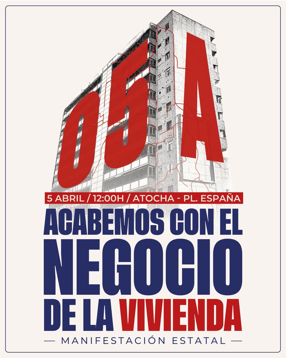 El 5 de abril tiene que ser un día histórico.

Miles de personas tomando las calles de todas las ciudades para exigir que se acabe con el negocio de la vivienda 🙌