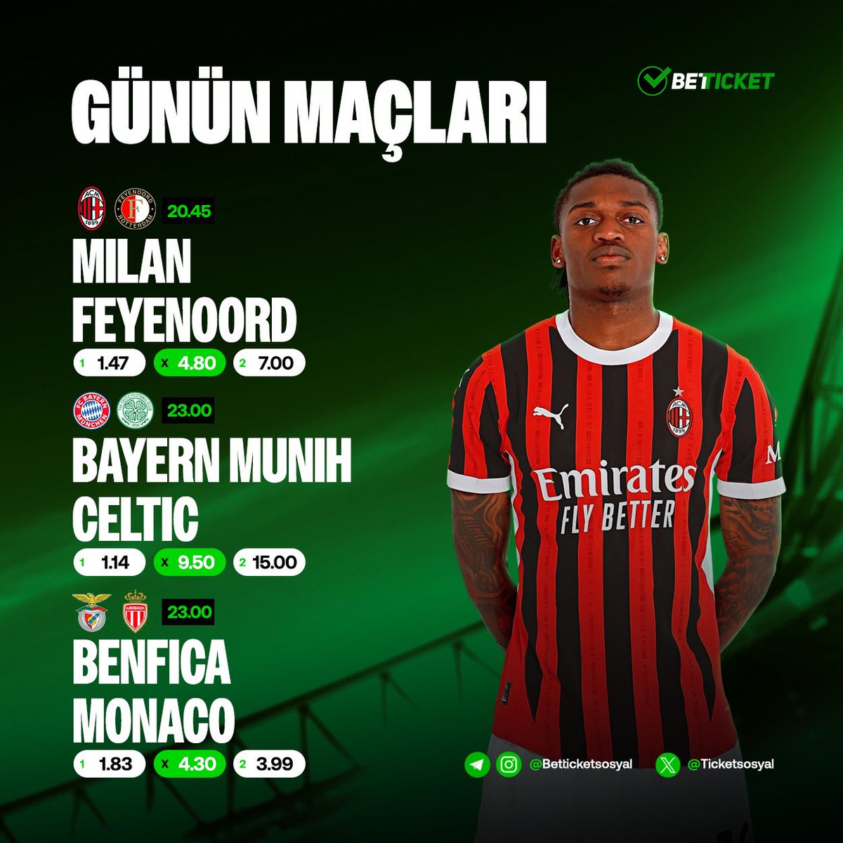 ⚡️Günün Maçlarında BETTICKET'In arttırılmış oranlarını gördünüz mü ? Bugün tam size göre 🤩

🔗 BETTICKET’ın kazandıran dünyası seni bekliyor: ws.tc/betticketgiris