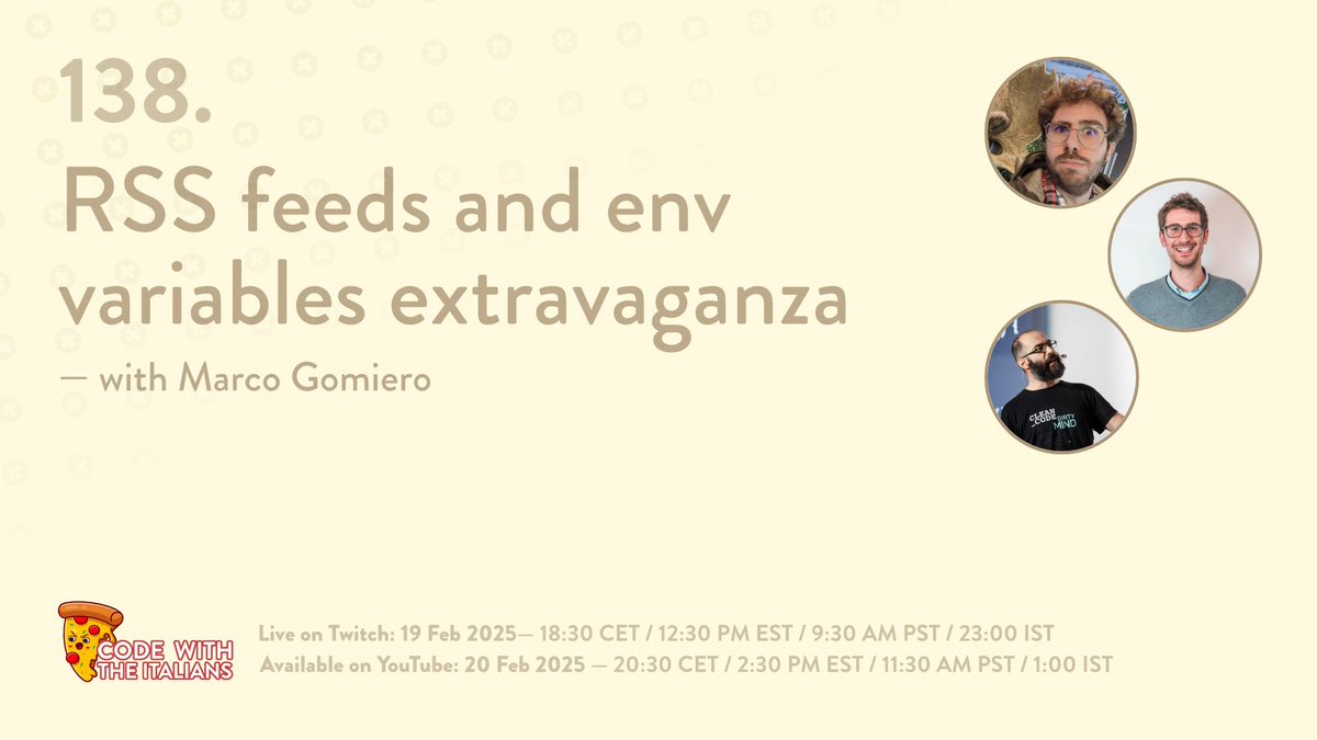 codewiththeita's tweet photo. ๐ RSS feeds are easy... until they arenโt. Add env variables to the mix, and itโs an adventure! Join us and Marco Gomiero as we fix (or break) things. ๐ https://t.co/4mn3Tnh9h2 #DebuggingLife #PodcastTools https://t.co/drWtOFkcSW