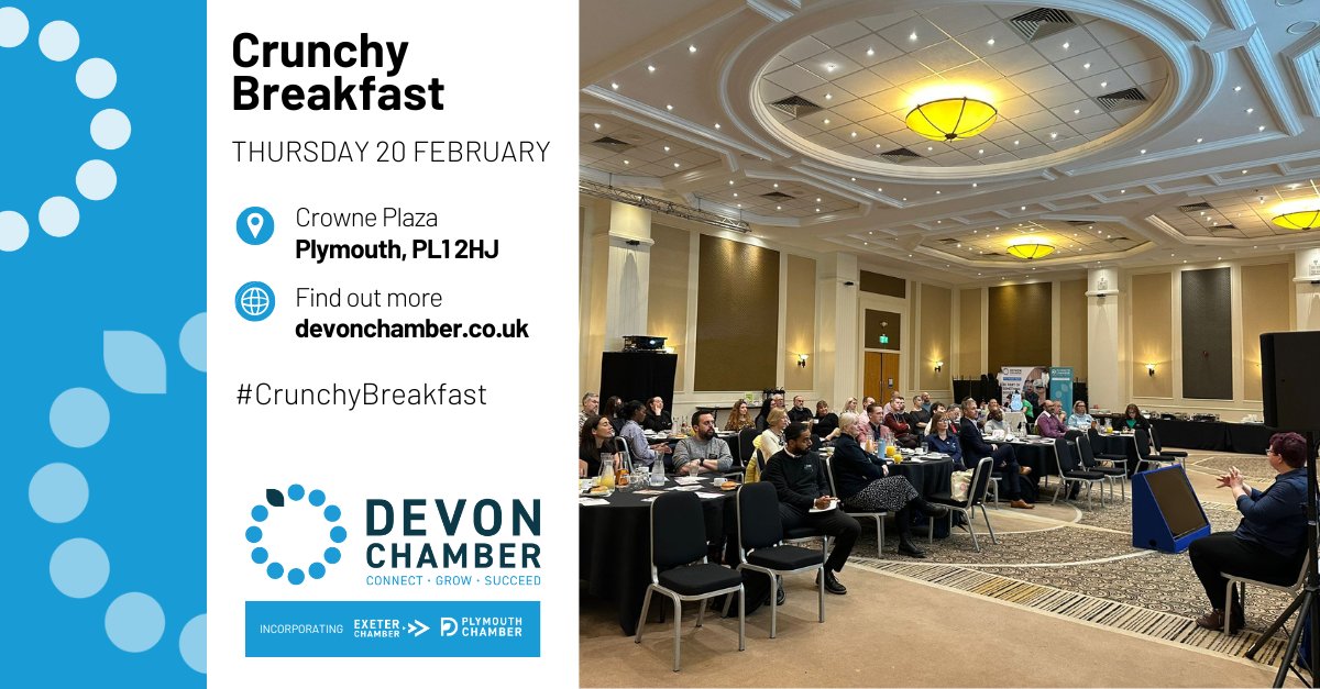 Devon Chamber of Commerce (@chamber_devon) on Twitter photo Last chance to register for our #CrunchyBreakfast event at <a href="/CrownePPlymouth/">CP Plymouth</a> on 20 February, when the focus will be on People & Skills 🗓
It's the perfect opportunity to share top tips and discuss shared challenges with our expert panel 🗣 Sign up here: bit.ly/42zK2n3 Last chance to register for our #CrunchyBreakfast event at <a href="/CrownePPlymouth/">CP Plymouth</a> on 20 February, when the focus will be on People & Skills 🗓
It's the perfect opportunity to share top tips and discuss shared challenges with our expert panel 🗣 Sign up here: bit.ly/42zK2n3