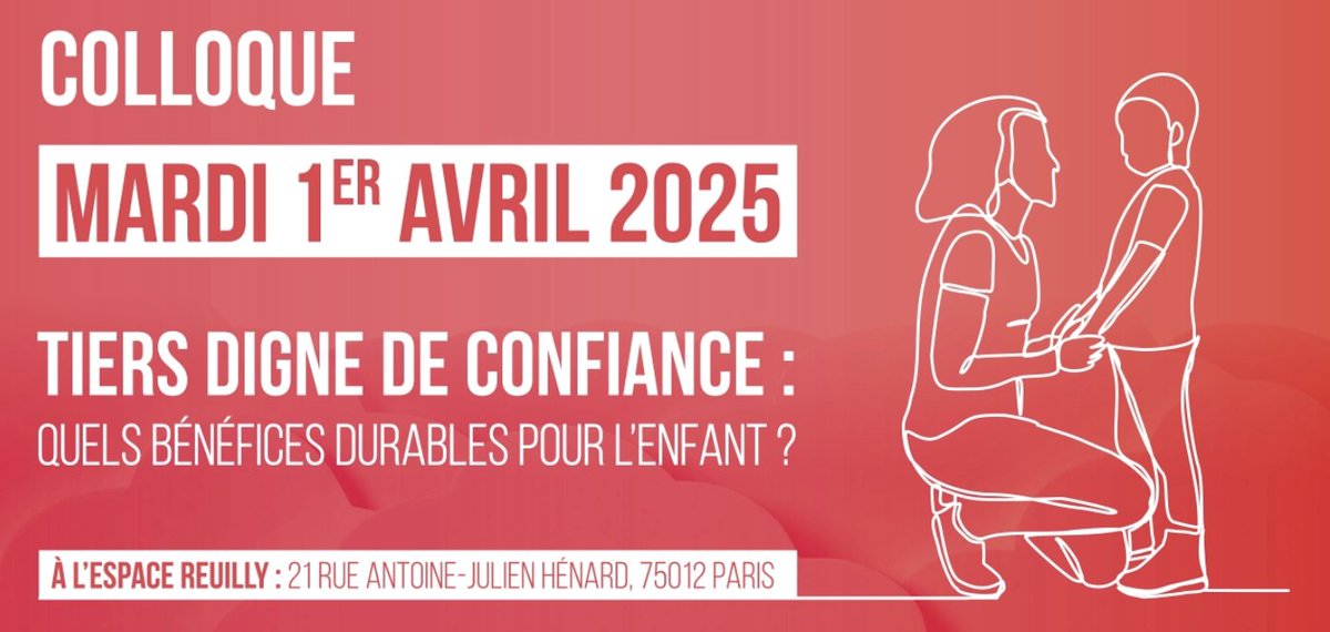 COLLOQUE - PARIS : 
Tiers Dignes de Confiance : quels bénéfices durables pour l’enfant ?

Organisateur : Droit d’Enfance
Lieu : à l’espace REUILLY, 21 rue Antoine-Julien Hénard , 75012 PARIS
Horaires : 9h à 16h30
En savoir plus 
accueillons-ensemble.org/2024/05/09/1er…