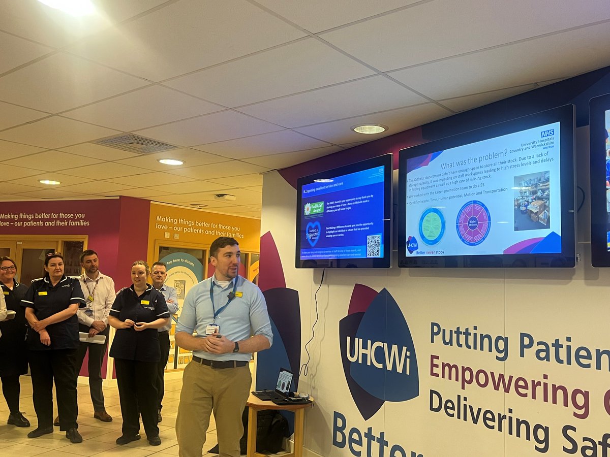 Today at stand up we heard from the Trauma &amp; Neuro group. Lorraine and Leanne told us about staff engagement in the 6 weekly training forums, linking into the focus board metrics. We also heard from Tom who told us about a 5S  that has been started in Orthotics #betterneverstops