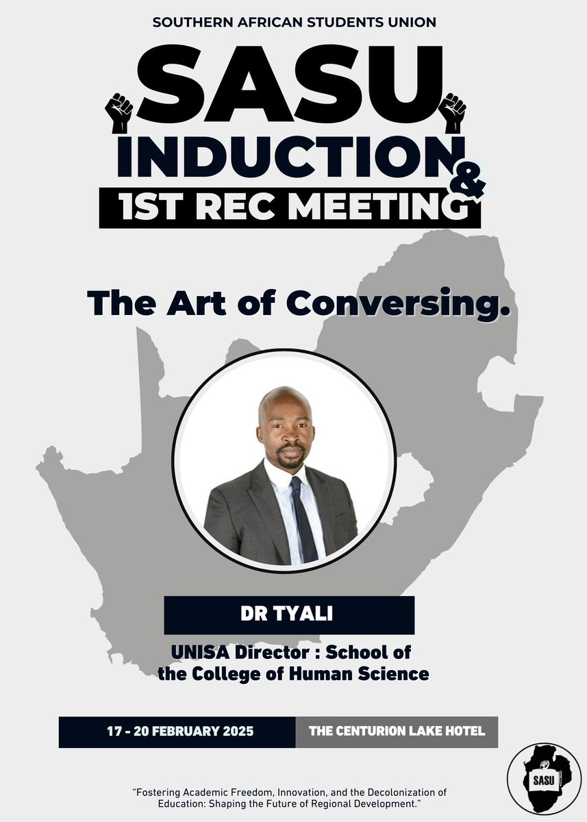 📌 Panel 2

The Art of conversing
Dr Tyali : UNISA director : School of 
the college of human science

#SASU25
#AcademicFreedomInOurLifetime