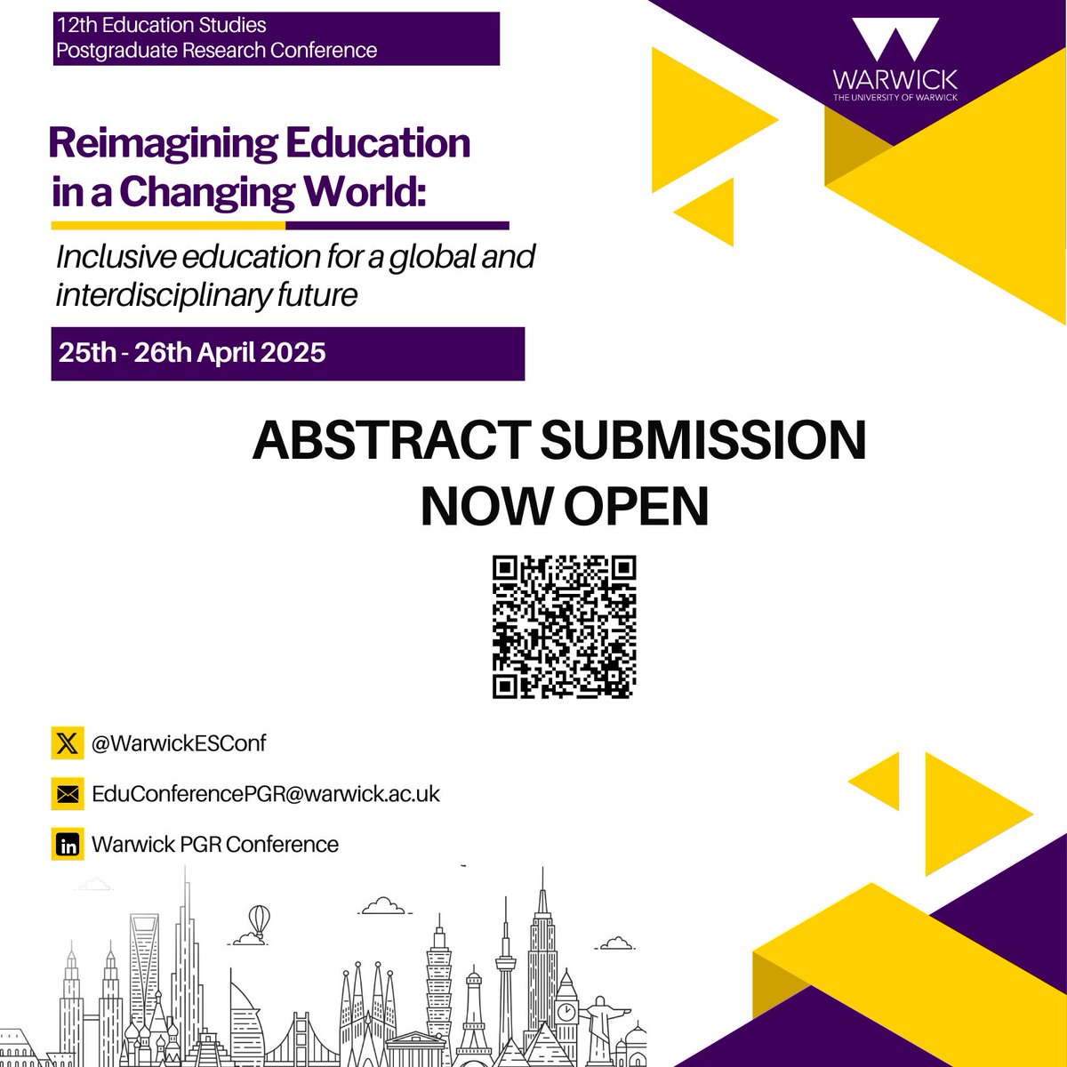 The call for abstracts for the 12th Annual Education Studies Postgraduate Research Conference is now open. Please visit our website for more info and to submit an abstract.
warwick.ac.uk/fac/soc/ces/ne…
<a href="/Warwick_Edu/">Warwick Education Studies</a> @warwickpg <a href="/warwickrssp/">Warwick Researcher Development has moved</a> <a href="/WarwickConf/">Warwick Conferences</a> <a href="/warwicknewsroom/">Warwick Newsroom</a>