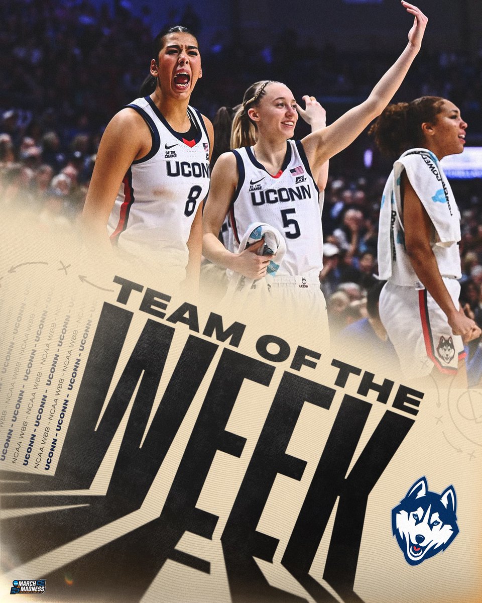 MarchMadnessWBB's tweet photo. Team of the Week: UConn

🔗 https://t.co/WnT06kAId0

#NCAAWBB x @UConnWBB https://t.co/0Jizlj1bJb