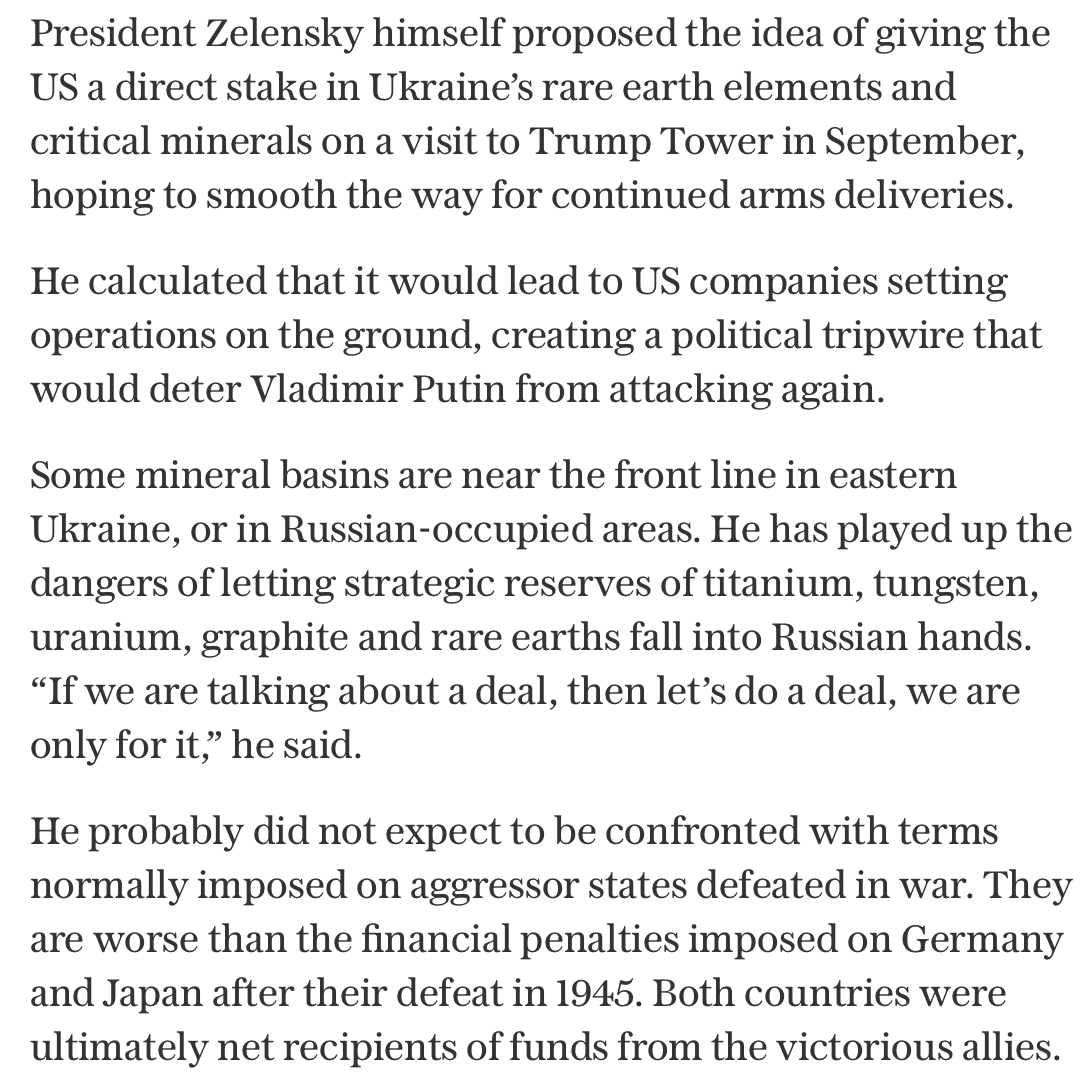 It's kind of hilarious in a tragic way that Zelensky thought he'd get Trump to keep sending aid to Ukraine by promising him worthless minerals, but now Trump is basically asking that he consent to turning Ukraine into the East European equivalent of Belgian Congo for the US.