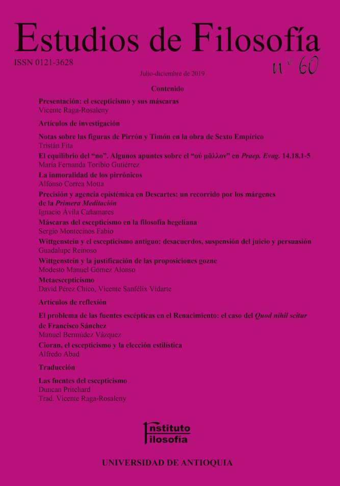 El editor recomienda:

- Montecinos Fabio, S. (2019). Máscaras del escepticismo en la filosofía hegeliana. Estudios De Filosofía, (60), 111–140. doi.org/10.17533/10.17…
