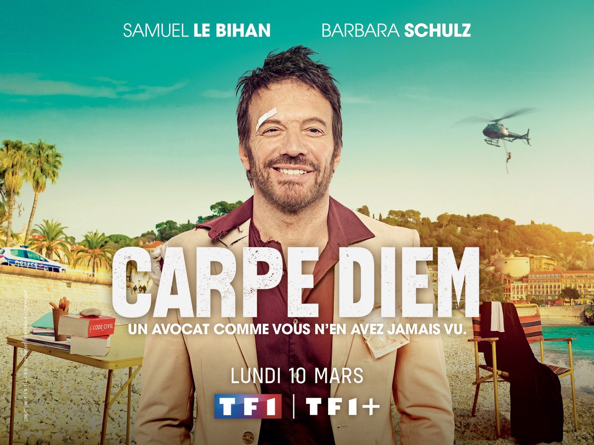 TF1Pro's tweet photo. #Annonce @TF1 

🔥Un avocat comme vous n'en avez jamais vu

✨CARPE DIEM, la nouvelle série avec Samuel Le Bihan et Barbara Schulz

🗓️Lundi 10 mars à 21h10

➡️https://t.co/5gg5mqC3ys https://t.co/N4u1GIWsmB