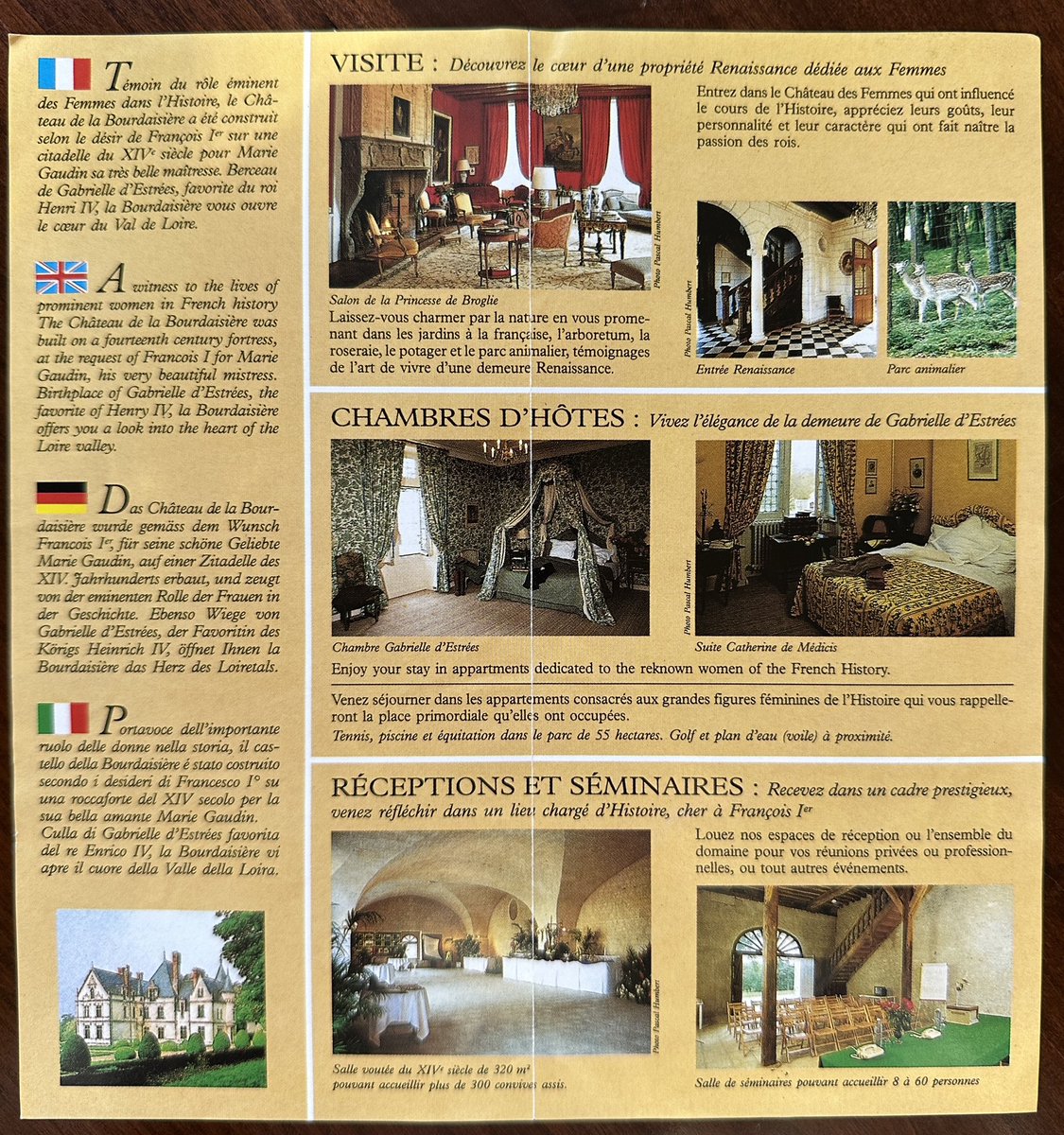 Just came across this brochure from 1997 when we stayed at Chateau de la Bourdasiere - a few years later it was featured as the residence of ‘Joe Millionaire’ - what a trip! Still looks like a great place to visit labourdaisiere.com