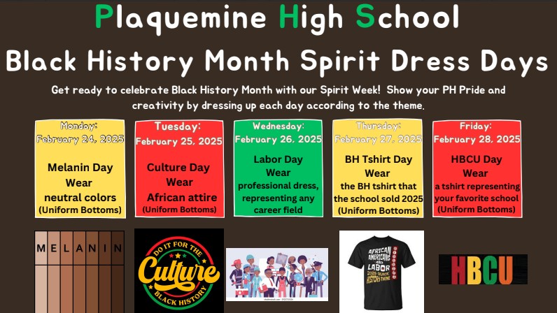 Next week, we're excited to celebrate Black History Month with Dress Down Days!  We encourage everyone to participate and express their individuality.
Please remember to follow our dress code policy while dressing down. Let's honor this important month together!
#PHPride