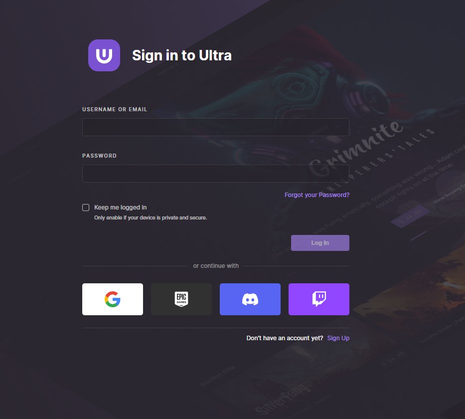Seamless logins, unlocked! 💥

You can now sign in to Ultra with <a href="/EpicGames/">Epic Games Store</a>, @Discord, <a href="/Twitch/">Twitch</a> and <a href="/Google/">Google</a>. No extra steps, no headaches, just gaming, your way. Exactly how it should be. 🎮🔥

#GameOnUltra #NetflixOfGaming