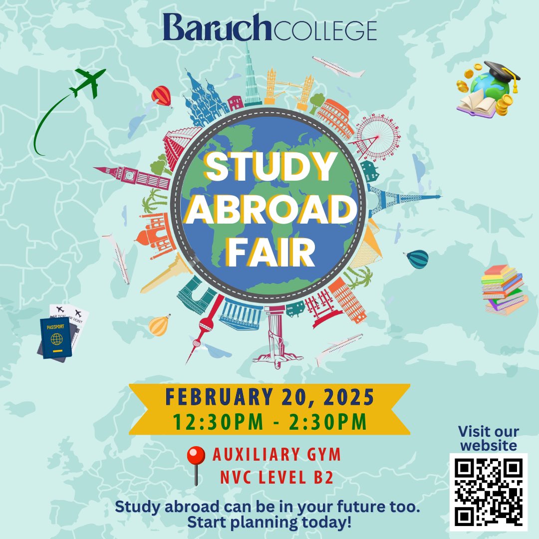 🌍✈️ Ready to explore the world? Join us at the Study Abroad Fair on February 20, 2025, from 12:30 PM to 2:30 PM in the Auxiliary Gym (NVC Level B2)!
Discover exciting study abroad opportunities, meet program representatives, and start planning your international adventure today