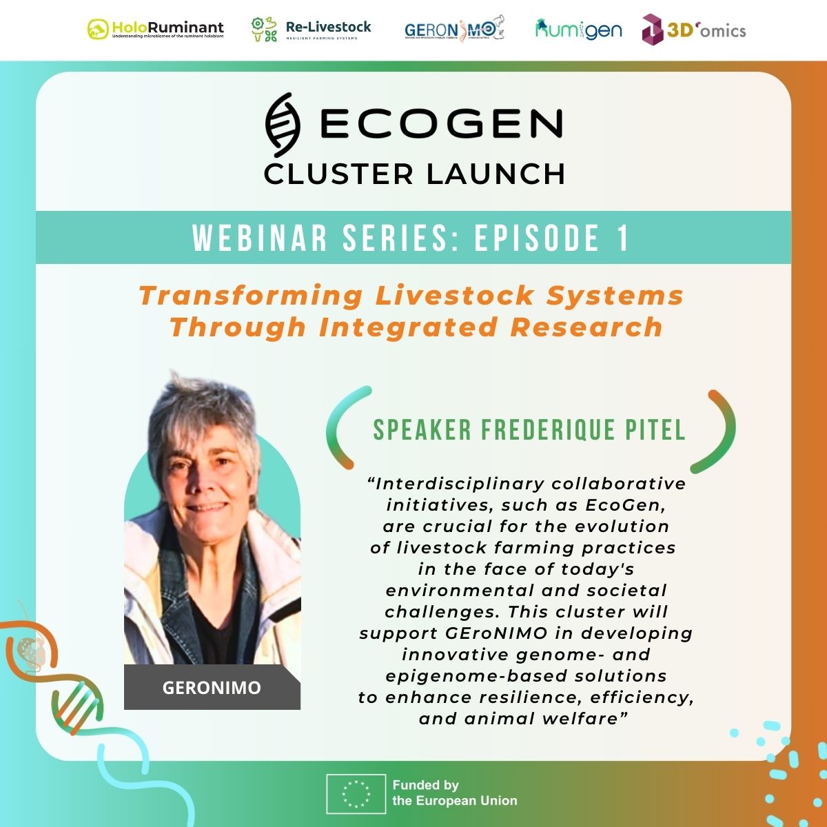 GEroNIMO (Epi)Genome enabled monogastric breeding (@geronimoh2020) on Twitter photo 📣 Join the first #EcoGen webinar!
📅 Date: 6 March 2025
⏰ Time: 11:00–12:30 CET
Meet speaker <a href="/fred_pitel/">Frédérique Pitel</a> from the GEroNIMO project:
Read more about Frédérique: bit.ly/41lKrsk
Register: bit.ly/412wlMw 📣 Join the first #EcoGen webinar!
📅 Date: 6 March 2025
⏰ Time: 11:00–12:30 CET
Meet speaker <a href="/fred_pitel/">Frédérique Pitel</a> from the GEroNIMO project:
Read more about Frédérique: bit.ly/41lKrsk
Register: bit.ly/412wlMw