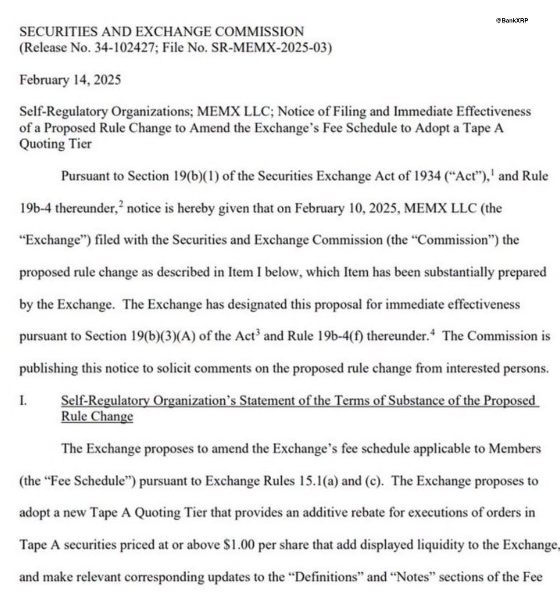 MEMX exchange files to list the 21Shares $XRP ETF as a commodities-based trust.