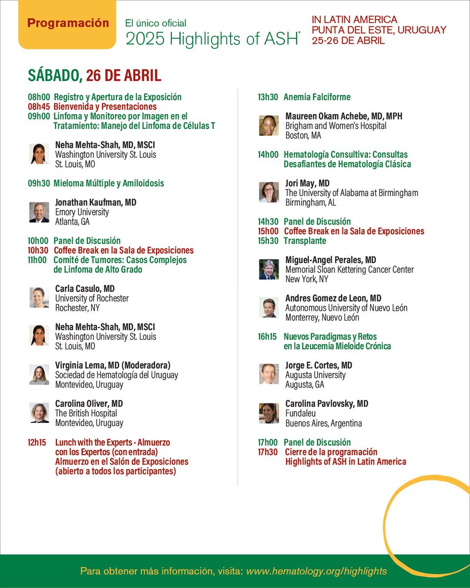 2025 Highlights of ASH® in Latin America | 📅 25-26 de abril | 📍 Punta del Este, Uruguay

🔬 Las últimas actualizaciones de la ASH Annual Meeting, adaptadas para América Latina.

Más info e inscripciones 👉 hematology.org/meetings/highl…

#ASH24 <a href="/ASH_hematology/">ASH</a> <a href="/shu_uruguay/">Sociedad de Hematologia del Uruguay</a>