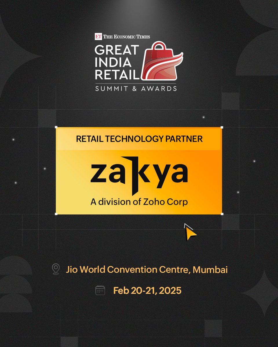 Zakya is excited to be the Retail Technology Partner at the Great India Retail Summit and Awards 2025! 🎉

Join us on Feb 20-21 at the Jio World Convention Centre, Mumbai for an insightful presentation, and visit our booth to see Zakya in action. Plus, a surprise collaboration