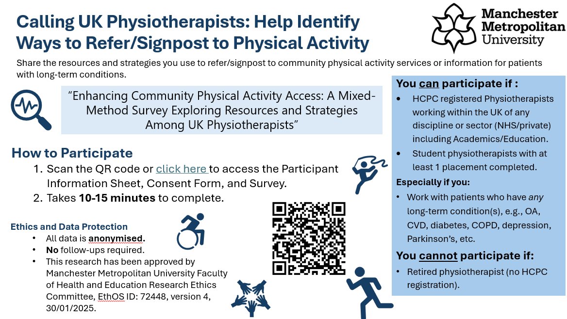 📢UK Physios Research Opportunity!

Help improve access &amp; support the NHS Long Term Plan! Ethics approved.

📝10-15 min survey: lnkd.in/eCbjs3Kp

🔄Please share!
#Physiotherapy #Research #PhysicalActivity #NHS #CommunityHealth #PublicHealth