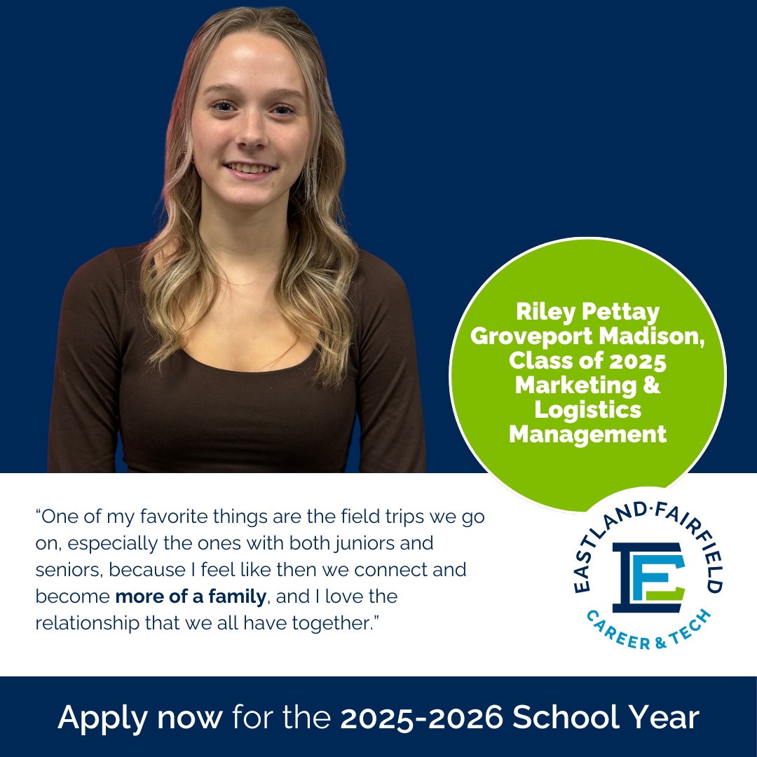 For Riley, a Groveport Madison Class of 2025 student, the Marketing &amp; Logistics Management program has been more than just a classroom - it’s a place to grow, connect, and prepare for her future career.

📌 Apply for 2025-2026: EastlandFairfield.com/apply

#YourFutureOurFocus