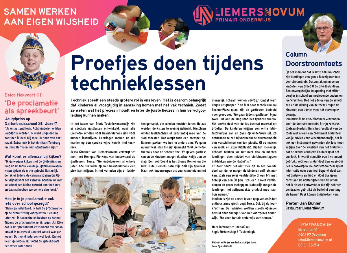 Jeugdprins Eelco van Daltonbasisschool St. Jozef in Loil heeft zin in het carnaval. En Sterk Techniekonderwijs is een schot in de roos. Te lezen in onze nieuwsflits. Online en morgen in de Duiven Post, Zevenaar Post en Westervoort Post.