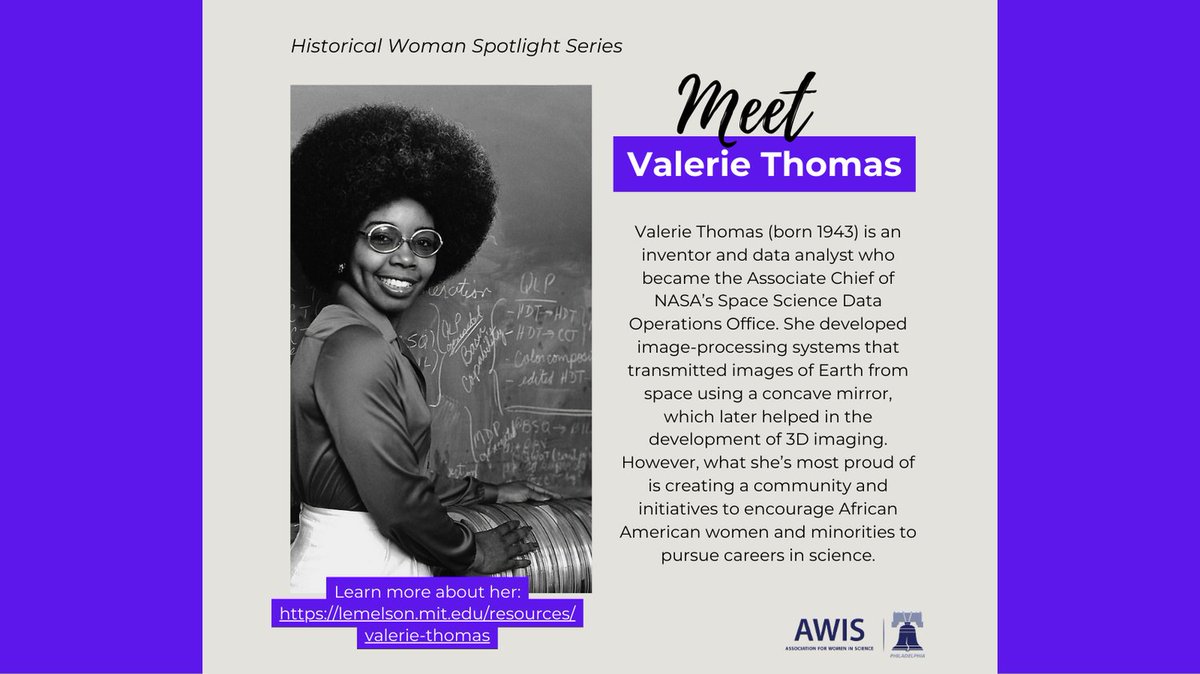 AWISPHL's tweet image. Meet Valerie Thomas! NASA data analyst, inventor, and the brilliant mind behind the Illusion Transmitter, which paved the way for modern 3D technology! Celebrate her legacy and inspire future innovators! #WomenInSTEM