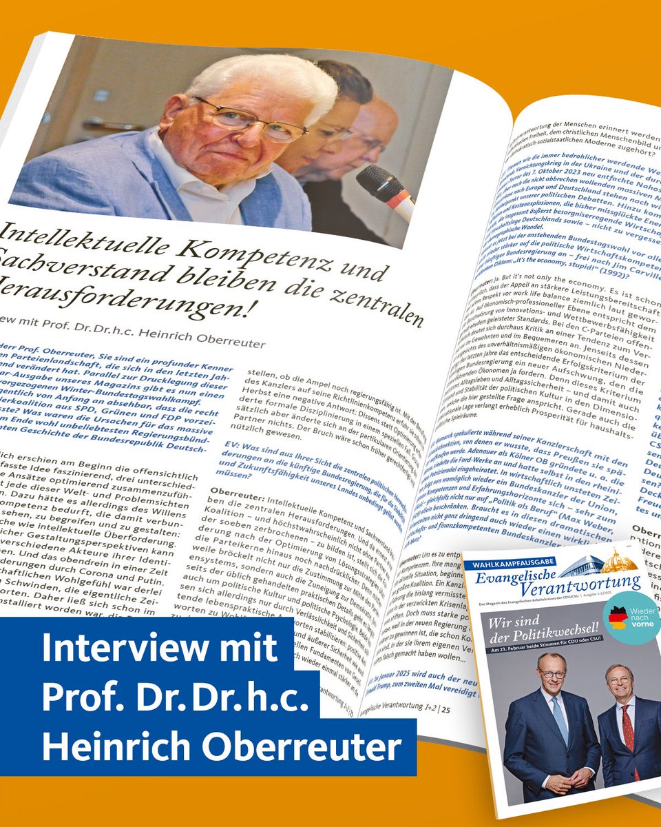 Deutschland braucht den Politikwechsel! Beide Stimmen für die Union! - Instruktives Interview zur Bundestagswahl am in der neuesten Ausgabe unseres EAK-Magazins „Evangelische Verantwortung“: eak-cducsu.de/sites/www.eak.…