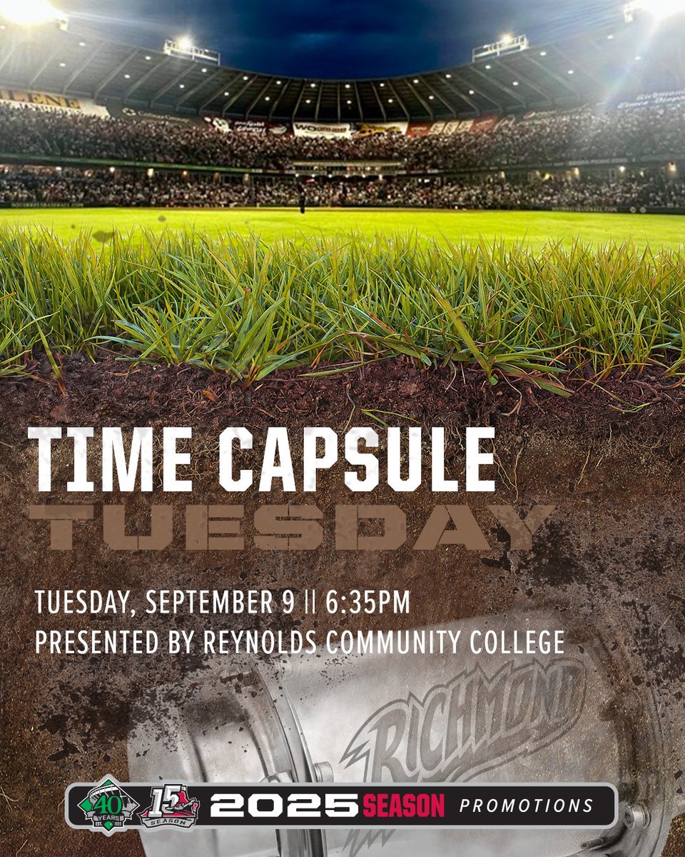Richmond Flying Squirrels (@gosquirrels) on Twitter photo Leave your mark on RVA & Flying Squirrels history! 🕰️
On Time Capsule Tuesday, fans will have the opportunity to enter an item to be placed in a special Flying Squirrels time capsule to be brought to <a href="/CarMaxPark/">CarMax Park</a>!
🎟️ bit.ly/RFSTimeCapsule… Leave your mark on RVA & Flying Squirrels history! 🕰️
On Time Capsule Tuesday, fans will have the opportunity to enter an item to be placed in a special Flying Squirrels time capsule to be brought to <a href="/CarMaxPark/">CarMax Park</a>!
🎟️ bit.ly/RFSTimeCapsule…