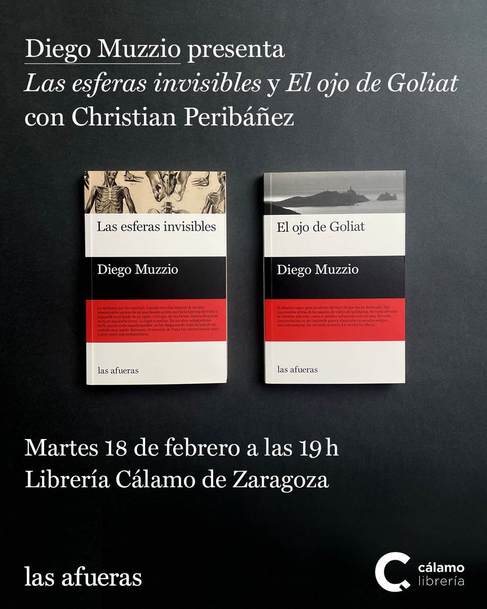 Ya estamos camino de Zaragoza para presentar "Las esferas invisibles" y "El ojo de Goliat" con su autor, Diego Muzzio, y <a href="/crisperi/">Christian Peribáñez</a> en @LibreriaCalamo. 🌔✨