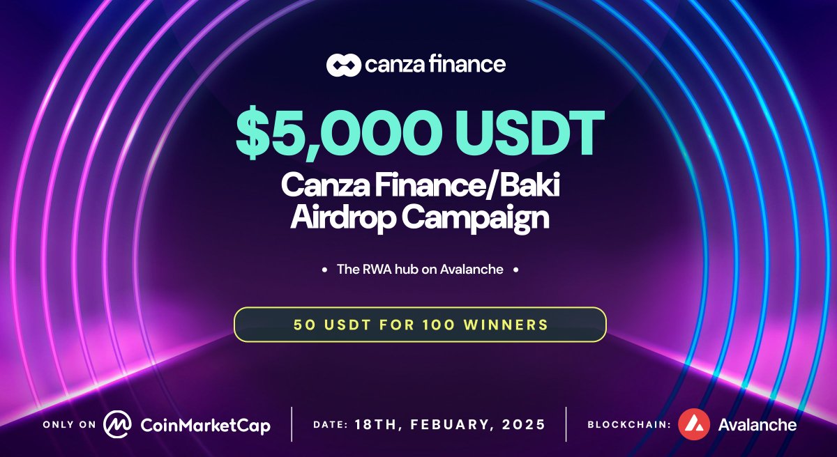 🪂Airdrop: Canza Finance - Baki Airdrop Campaign on <a href="/CoinMarketCap/">CoinMarketCap</a>

💰 Reward Pool:  5,000 $USDT
▶️ Winners: 100
🗓️ End Date: 18th - 1st March , 2025
⛓️ Network: Avalanche C Chain
♾️ Tag 2 friends and Comment "#avax"
♾️Complet task and Submit wallet 👇coinmarketcap.com/community/post…